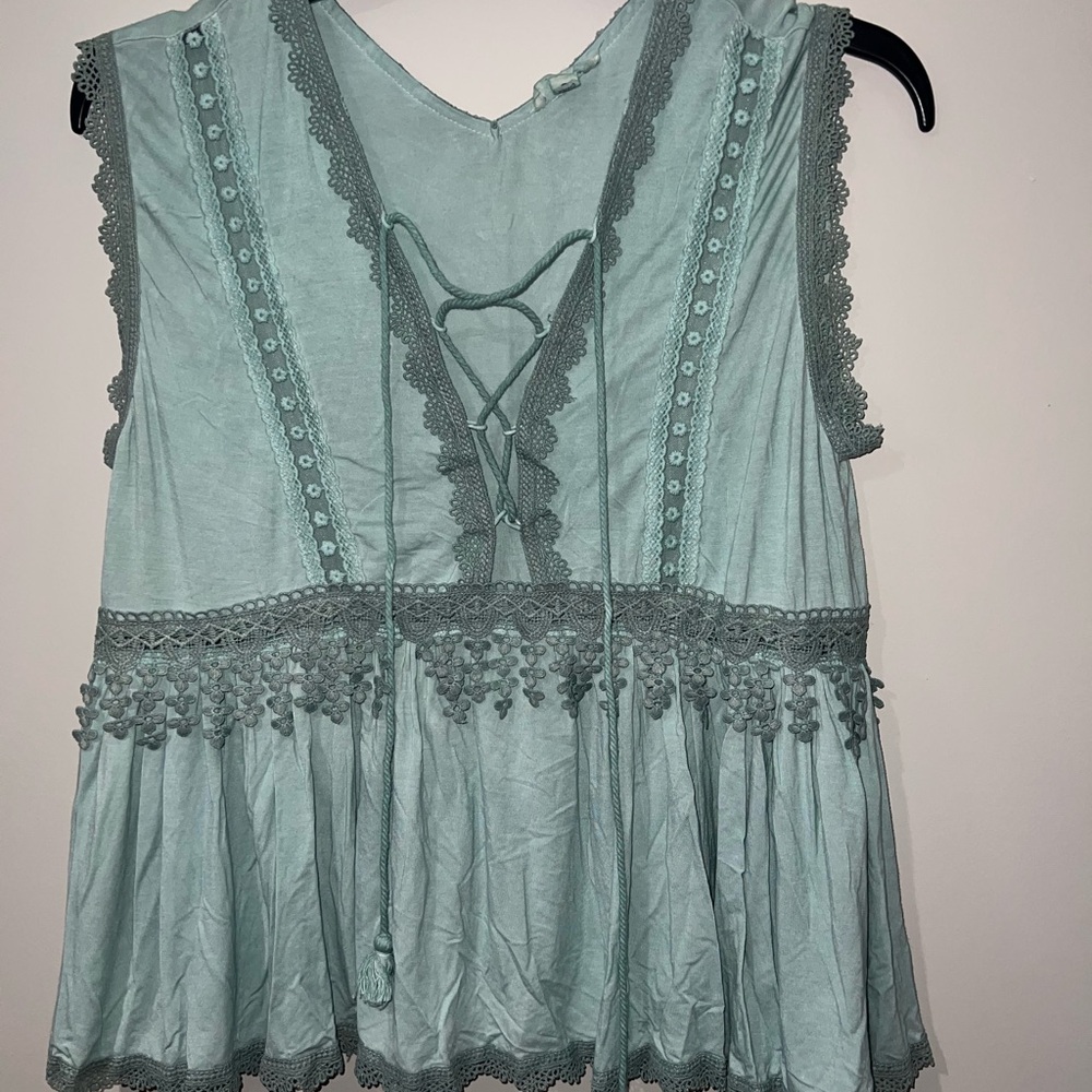 POL Lace-Up Teal Top